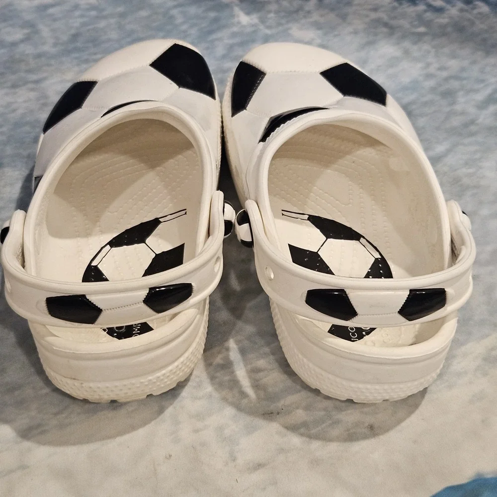 Crocs Kids C13 Soccer Ball Clogs White Black Slip On Shoes Youth C13